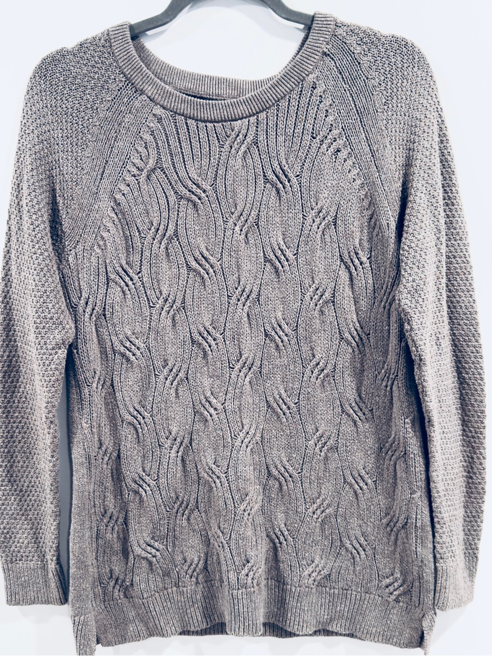 Sonoma Goods For Life PM Gray Cable Knit Crewneck Sweater Petite Medium